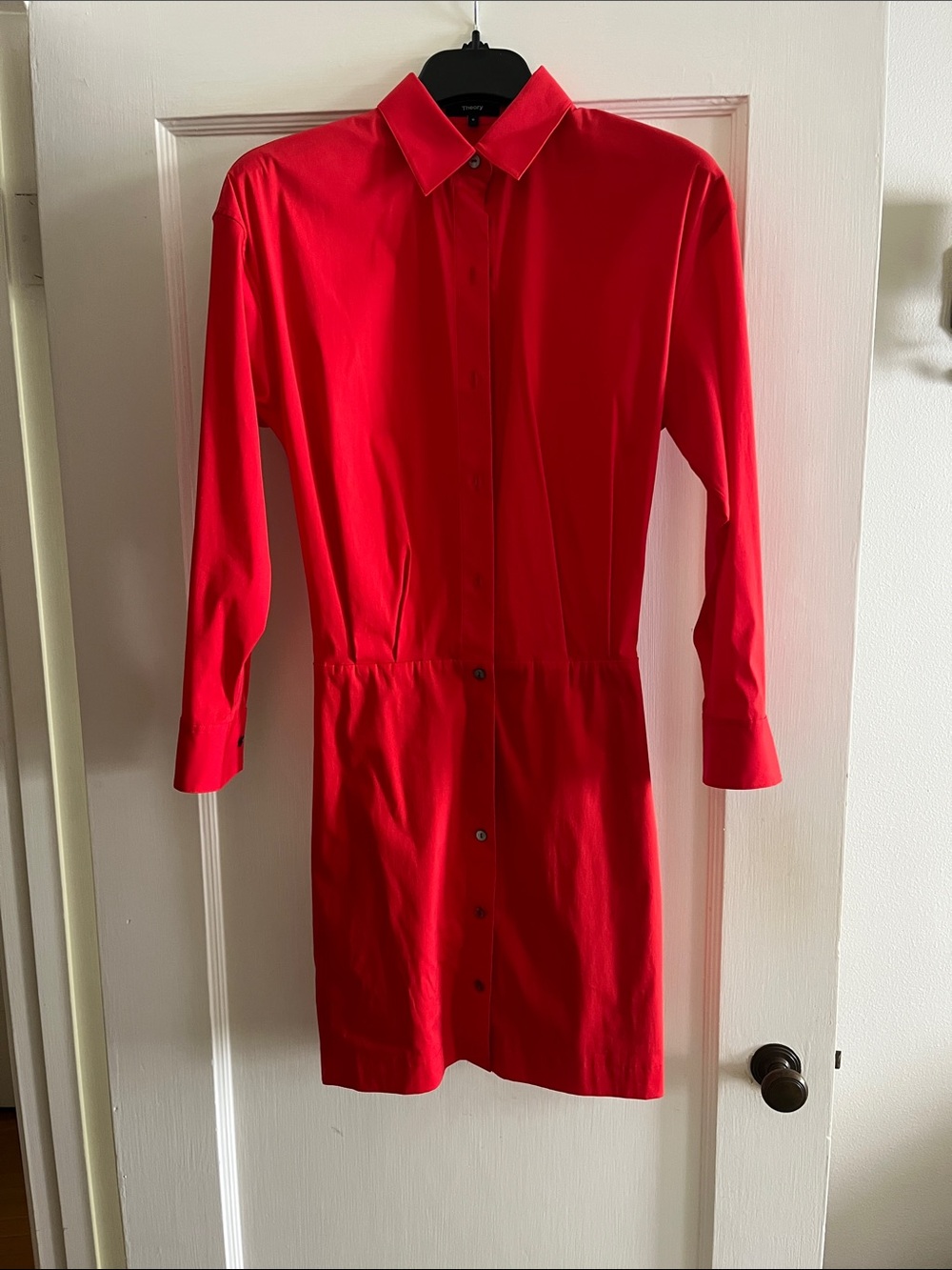 Theory Vibrant Red Long-Sleeve Shirt Dress